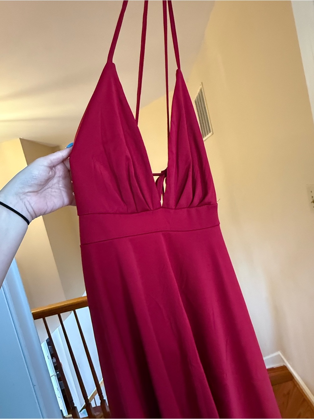 Red Plunge Halter Maxi Dress - Women's Evening Dress